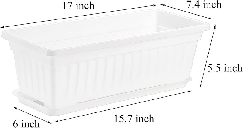 Fasmov 7 Pack 17 Inches White Flower Window Box Plastic Vegetable Planters with Trays Vegetables Growing Container Garden Flower Plant Pot for Balcony, Window Sill, Patio, Garden, White - Image 2